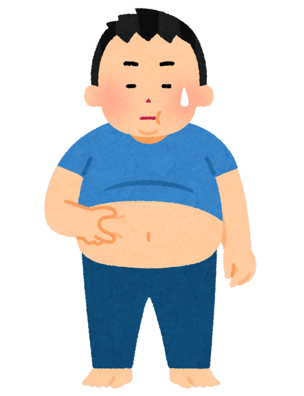 コロナ禍で運動不足・食生活の乱れ・ストレスによりコロナ太りしてしまった男性の写真